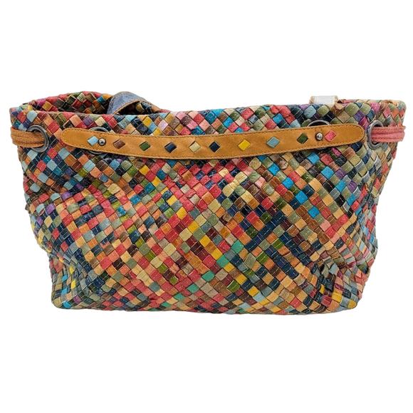 AmeriLeather Cybil Woven Satchel Multicolor Leather Double Handle Zip Top - Picture 1 of 10